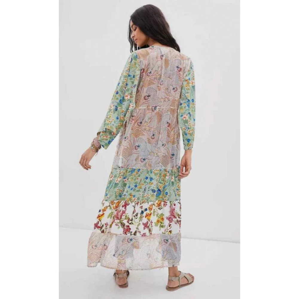 Anthropologie Dani Floral Kimono One size with Belt Maxi length Cardigan A16 - Picture 2 of 8